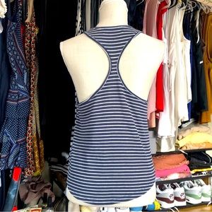 MAHINA | M | Navy Blue White Striped Heigh Neck Racerback Lightweight Tank Top